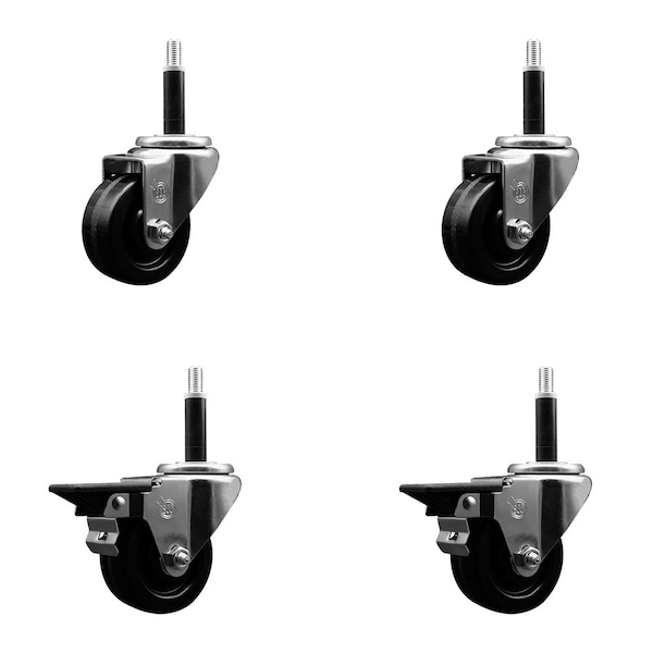 3'' Phenolic Wheel Swivel 3/4'' Expand Stem Caster Set 2 Brakes, 4PK